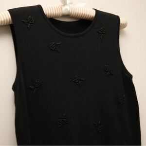 Classic Black Sleeveless Beaded Knit Top